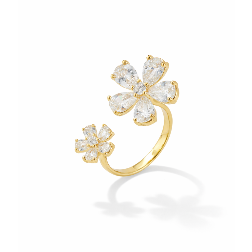 Twin Crystal Blossom Ring