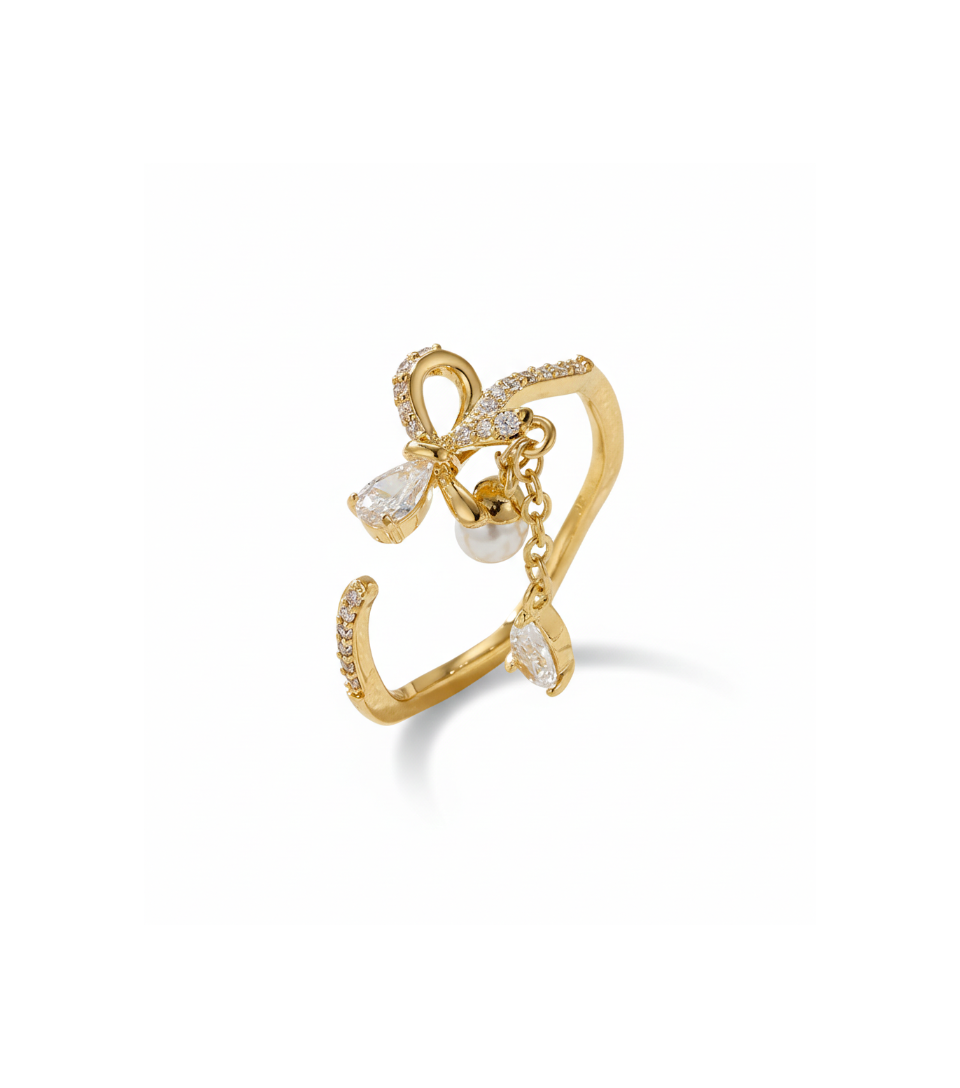Bow & Teardrop Dangle Open Ring