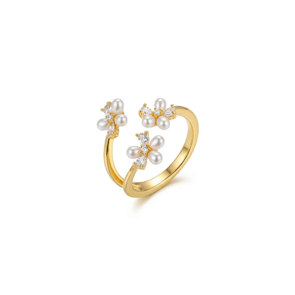 Triple Pearl Blossom Open Ring