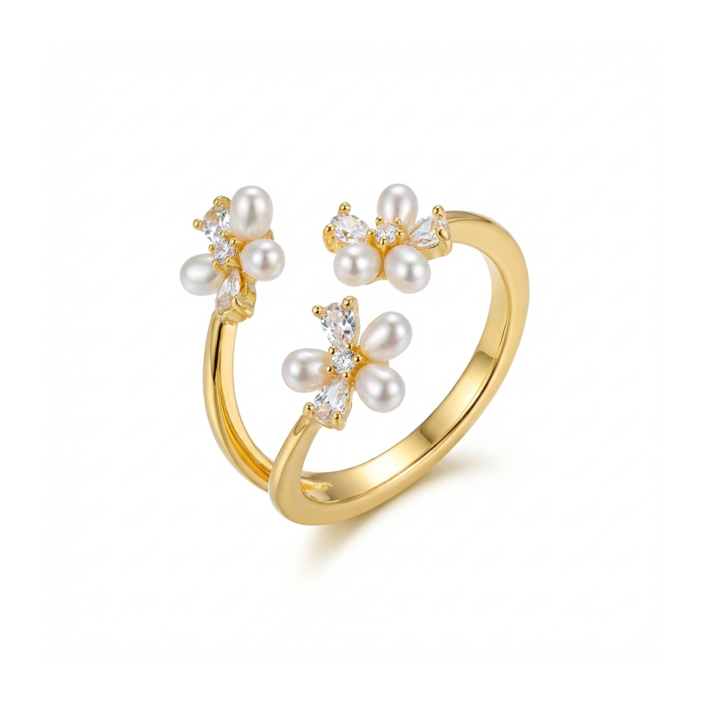 Triple Pearl Blossom Open Ring