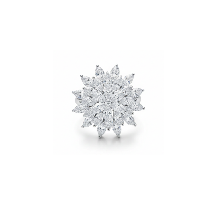 Silver Spinning Marquise Petal Bloom Statement Ring