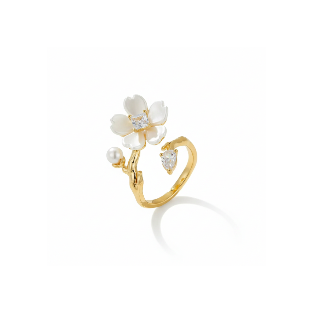 Twig Blossom & Teardrop Open Ring