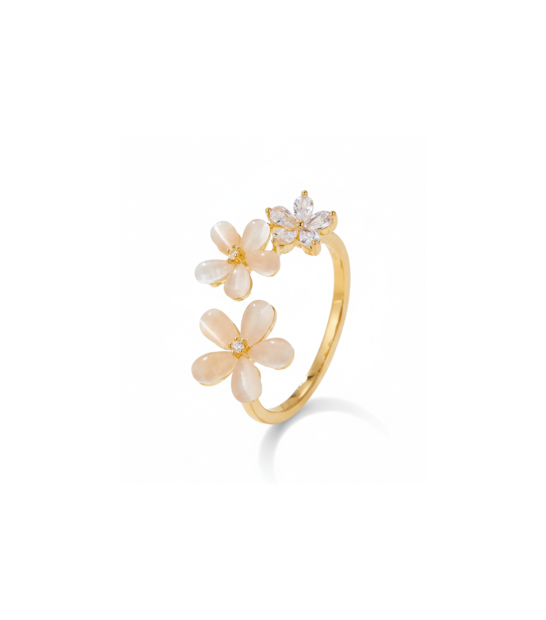 Ivory Petal Duo & Crystal Flower Ring