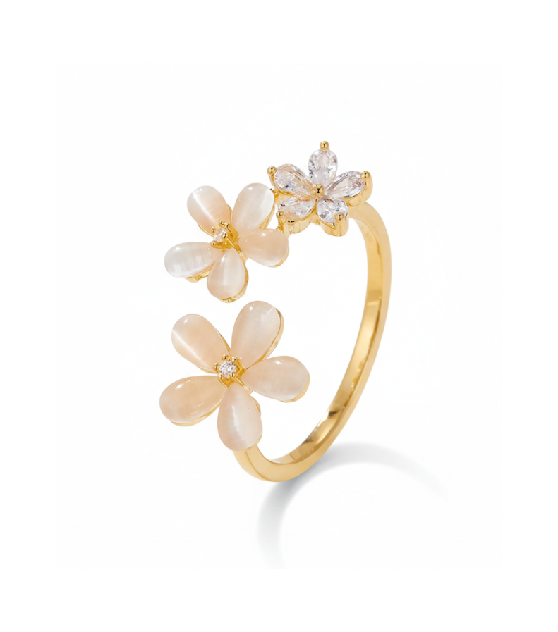 Ivory Petal Duo & Crystal Flower Ring