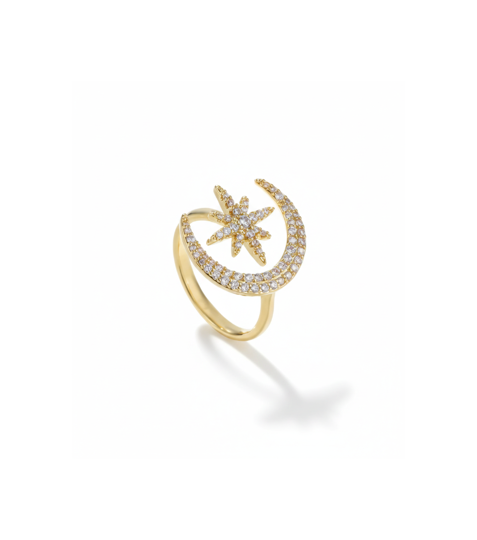 Pavé Crescent & Star Open Ring