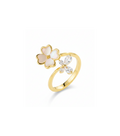 Spinning Clover & Crystal Flower Open Ring
