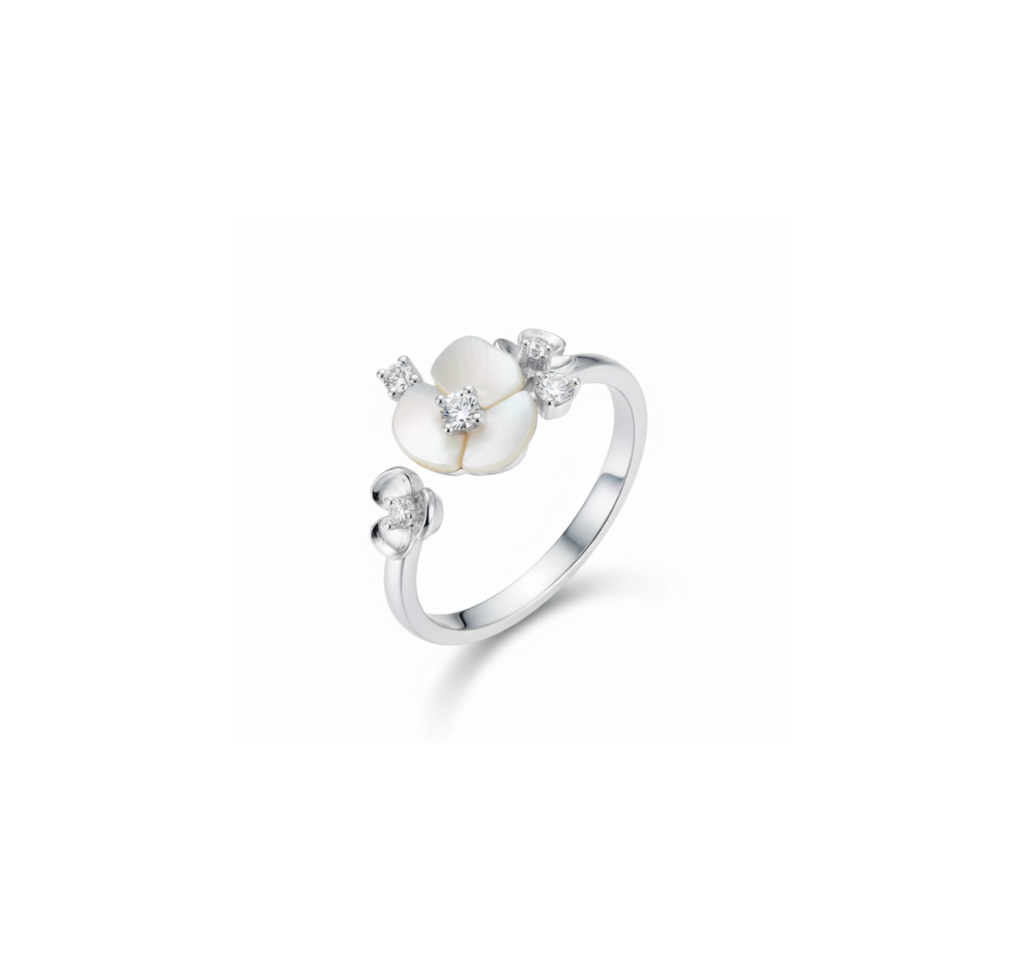 Frost White Blossom Open Ring