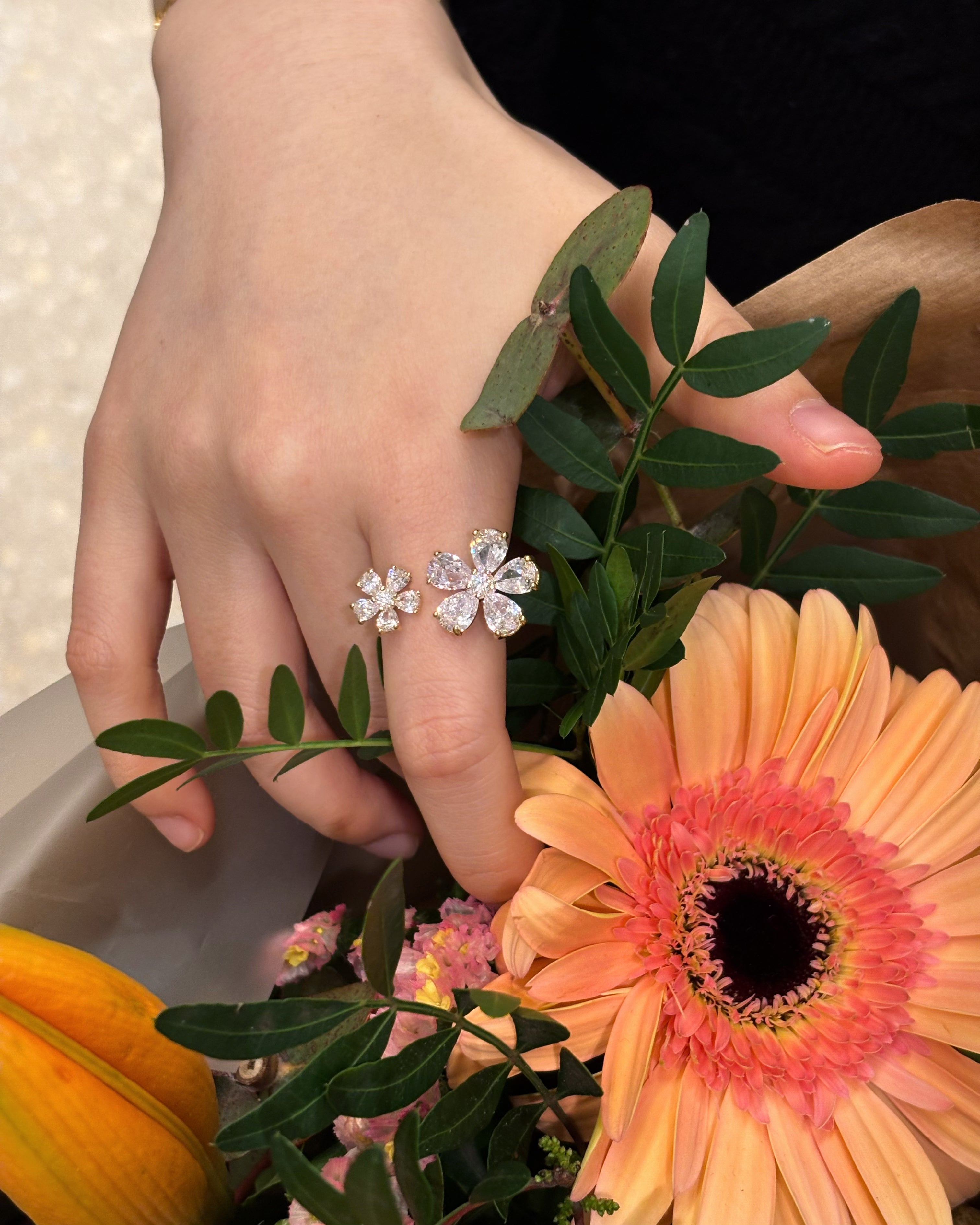 Twin Crystal Blossom Ring