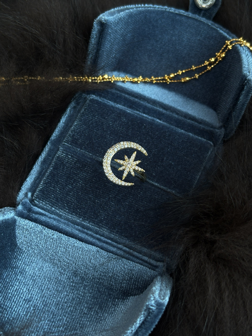 Pavé Crescent & Star Open Ring
