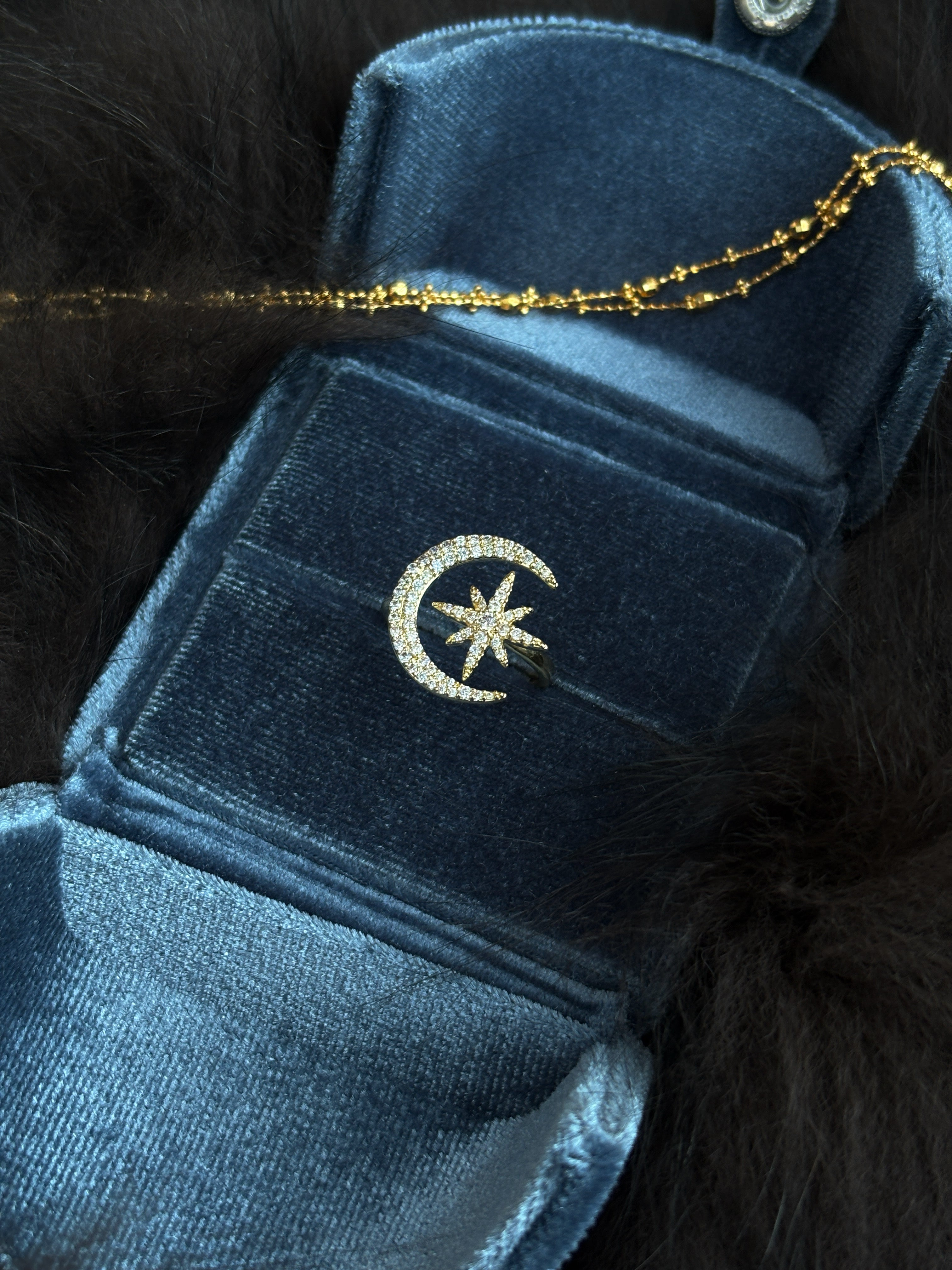 Pavé Crescent & Star Open Ring