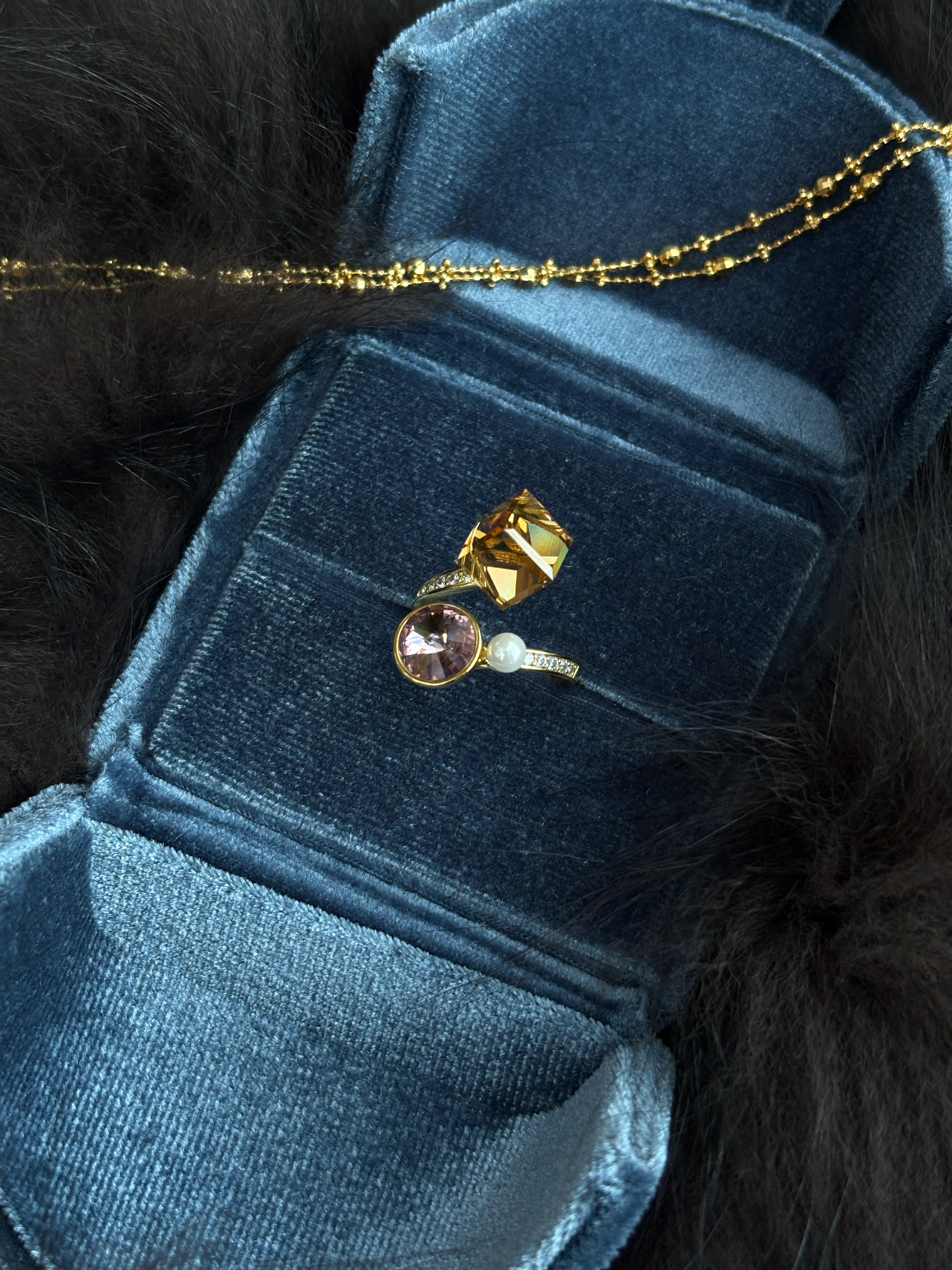 Amber & Mauve Toi et Moi Ring