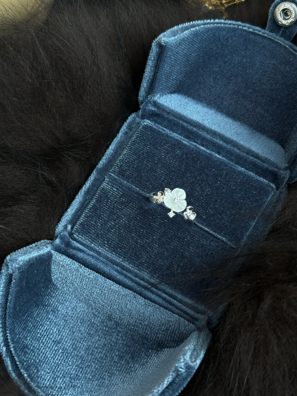 Frost White Blossom Open Ring