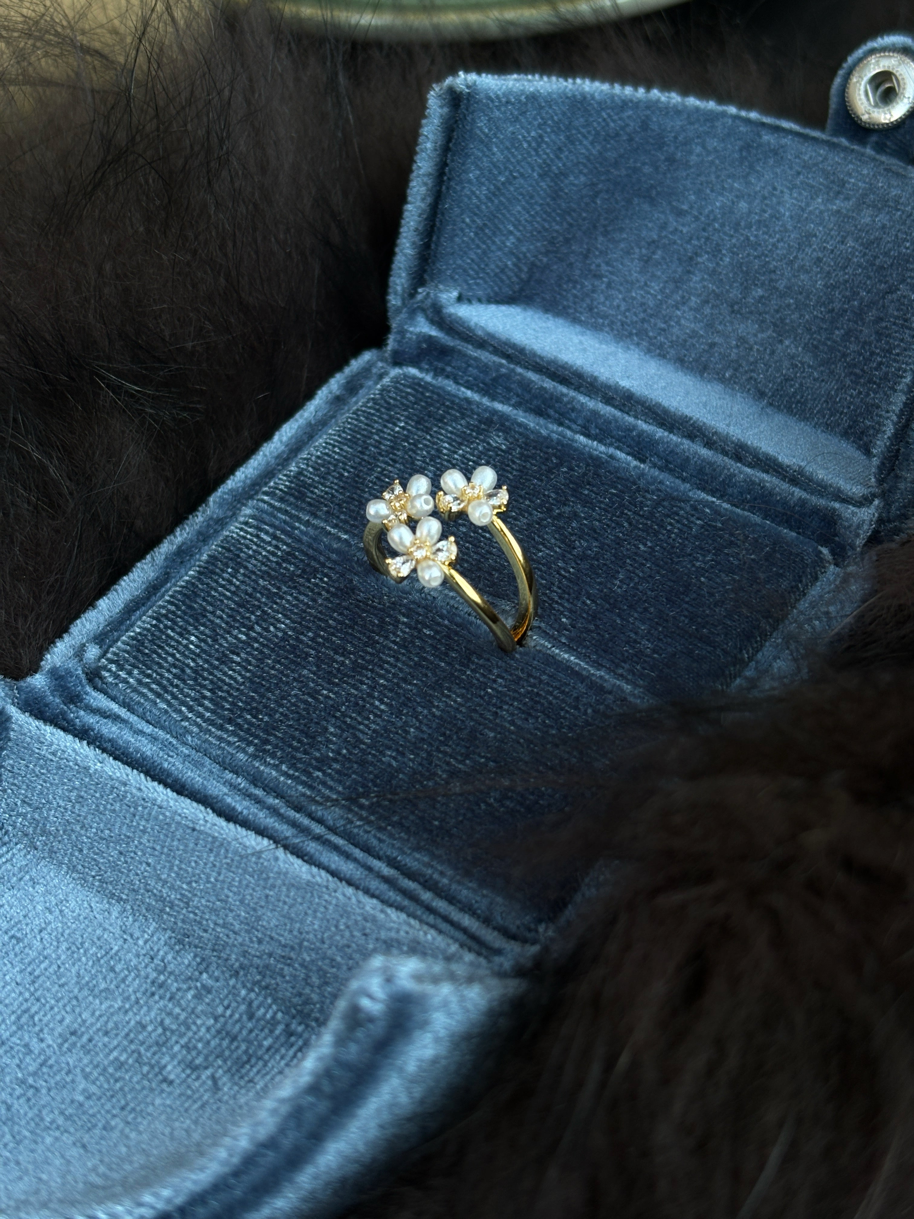 Triple Pearl Blossom Open Ring