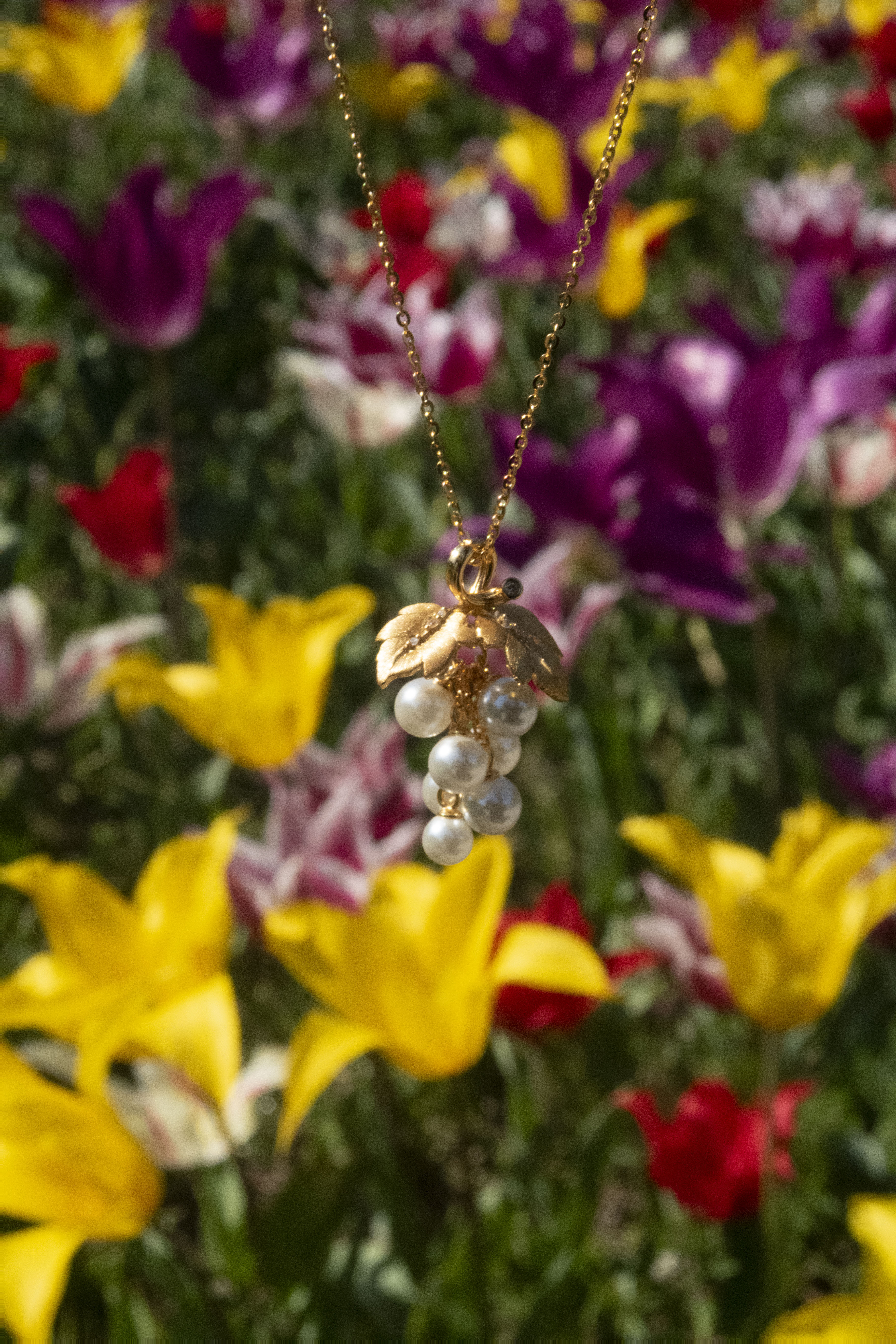 Golden Vine Pearl Grape Pendant